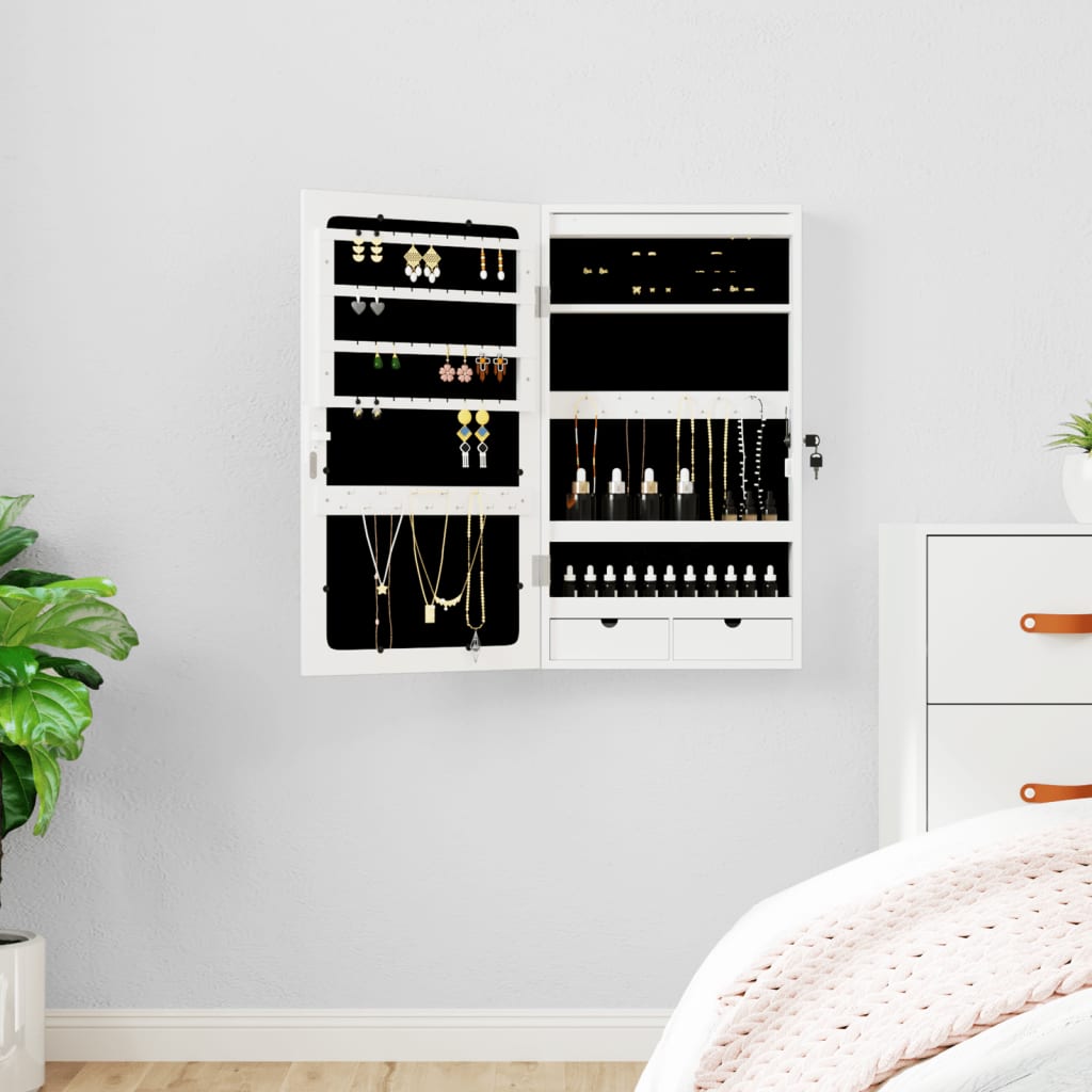 Vidaxl Jewelry Armoire avec miroir et mur à LED - blanc moulu blanc