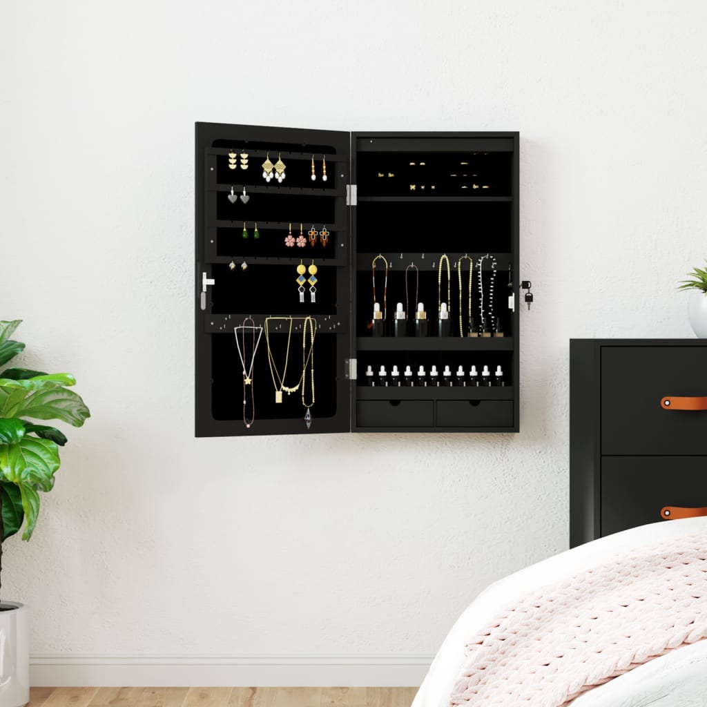 Armoire de bijoux vidaxl avec miroir et mur à LED - noir morte