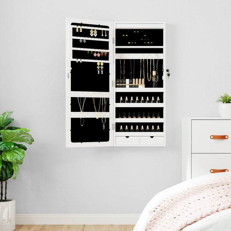 Vidaxl Jewelry Armoire avec miroir et mur à LED - blanc moulu blanc