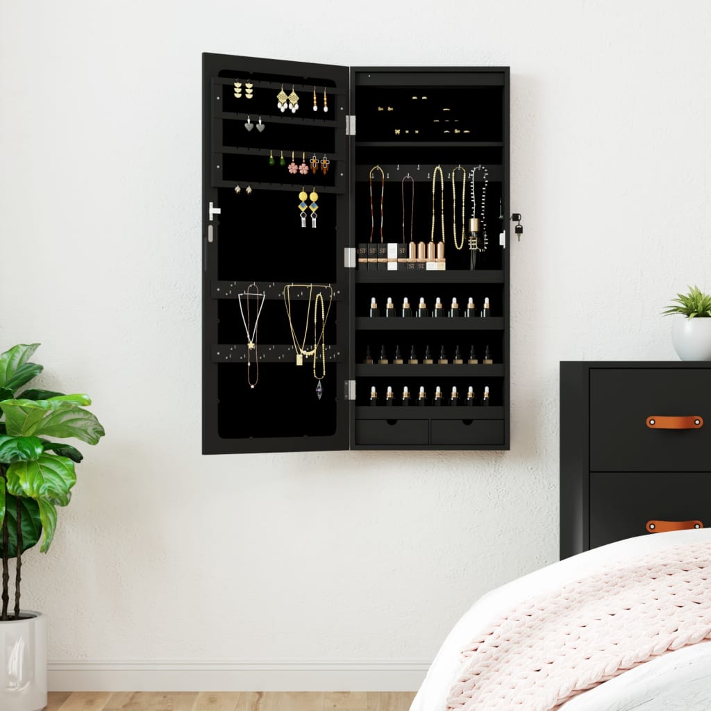 Armoire de bijoux vidaxl avec miroir et mur à LED - noir morte