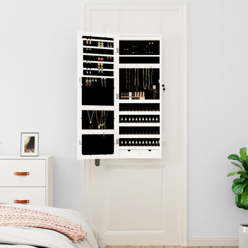 Vidaxl Jewelry Armoire avec miroir et mur à LED - blanc moulu blanc