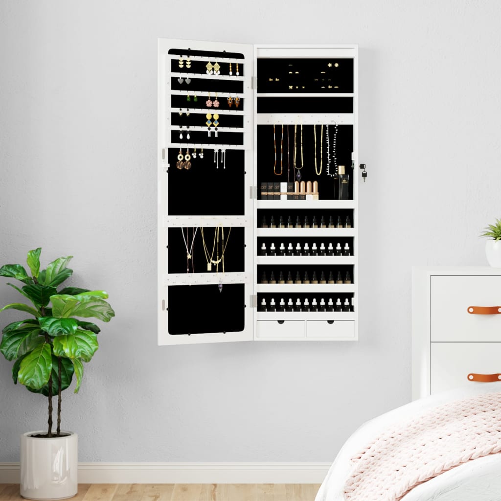 Vidaxl Jewelry Armoire avec miroir et mur à LED - blanc moulu blanc