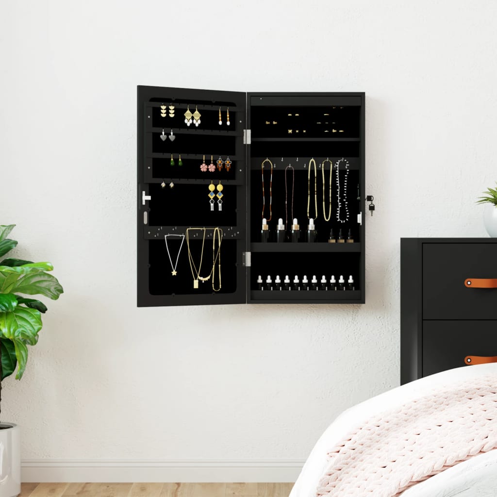 Armoire de bijoux vidaxl avec miroir et mur à LED - noir morte