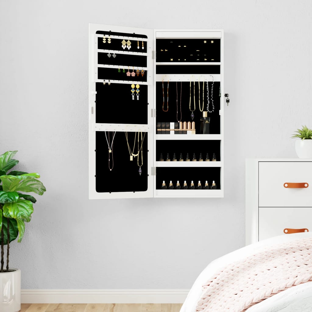 Vidaxl Jewelry Armoire avec miroir et mur à LED - blanc moulu blanc