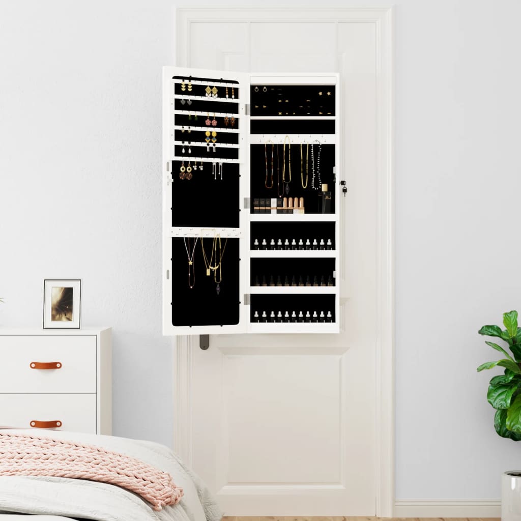 Vidaxl Jewelry Armoire avec miroir et mur à LED - blanc moulu blanc