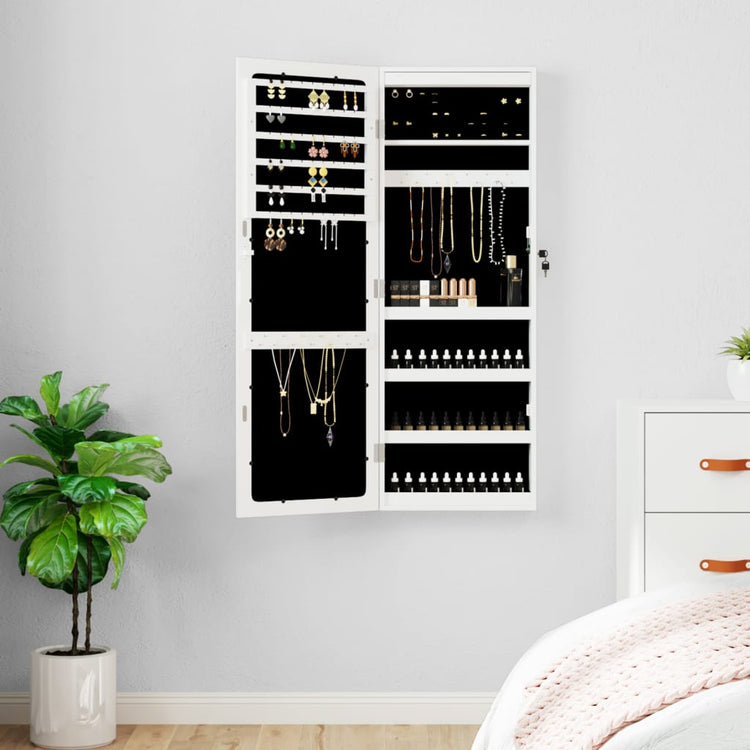 Vidaxl Jewelry Armoire avec miroir et mur à LED - blanc moulu blanc