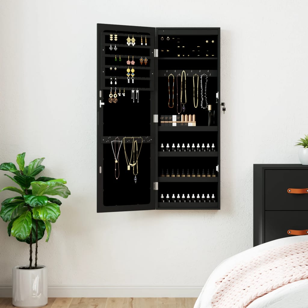 Armoire de bijoux vidaxl avec miroir et mur à LED - noir morte