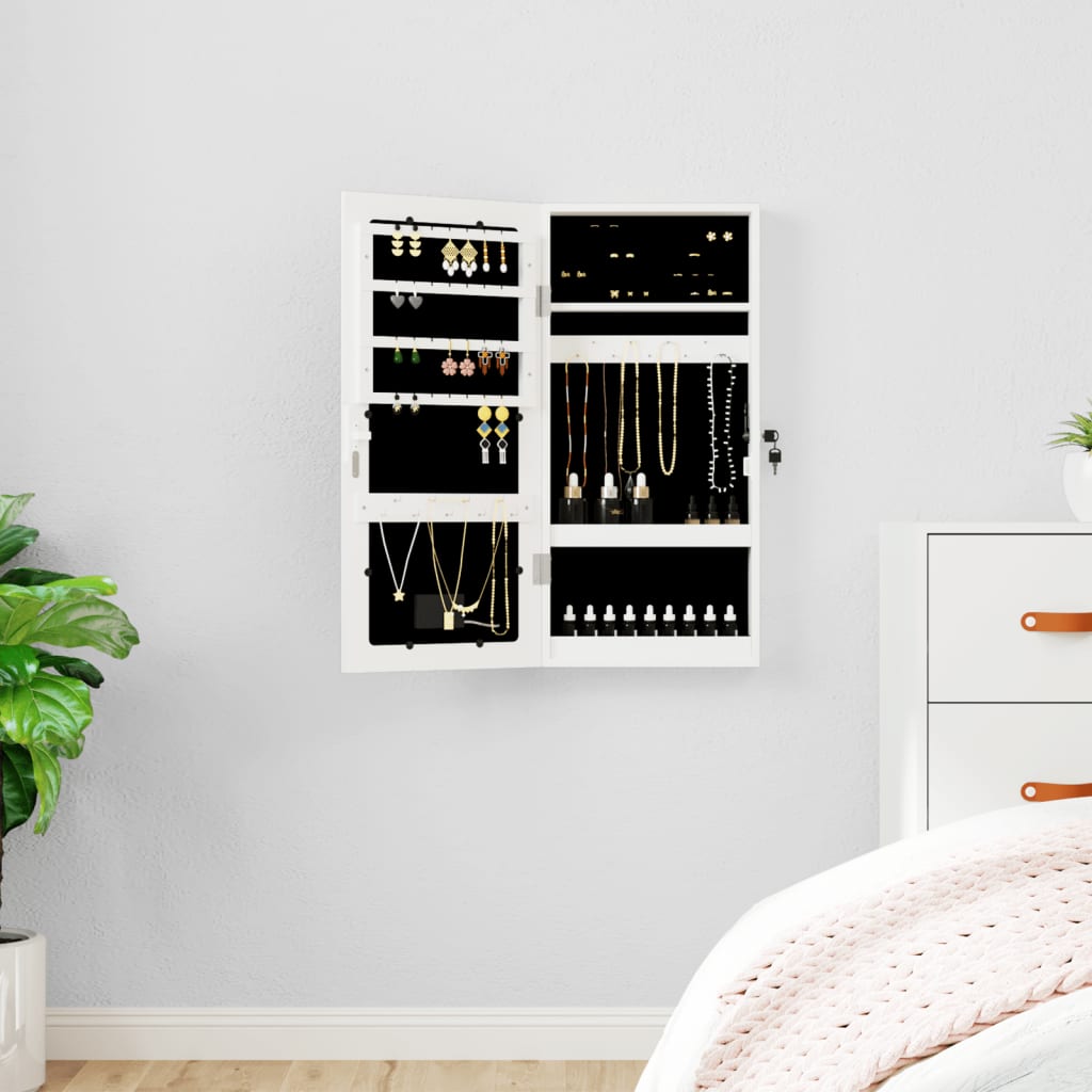 Vidaxl Jewelry Armoire avec miroir et mur à LED - blanc moulu blanc