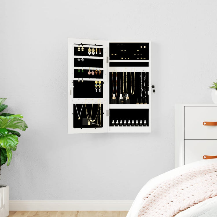 Vidaxl Jewelry Armoire avec miroir et mur à LED - blanc moulu blanc