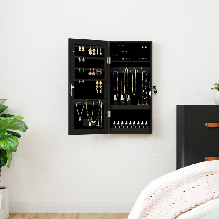 Armoire de bijoux vidaxl avec miroir et mur à LED - noir morte