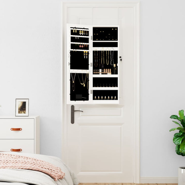 Vidaxl Jewelry Armoire avec miroir et mur à LED - blanc moulu blanc