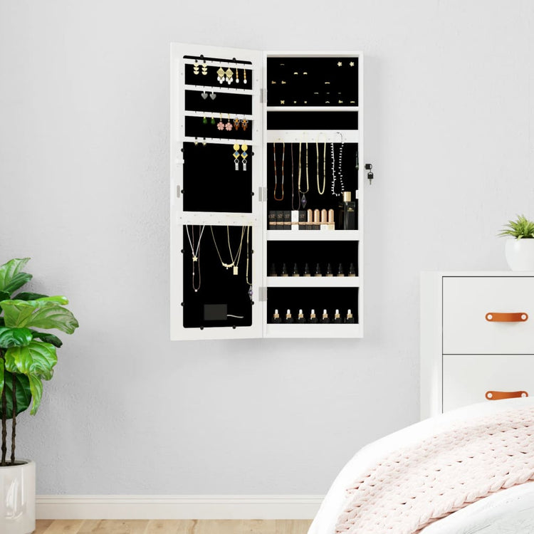 Vidaxl Jewelry Armoire avec miroir et mur à LED - blanc moulu blanc