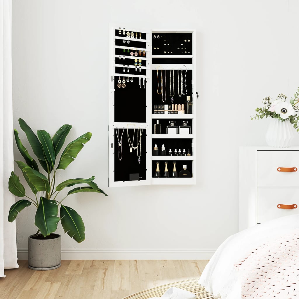 Vidaxl Jewelry Armoire avec miroir et mur à LED - blanc moulu blanc