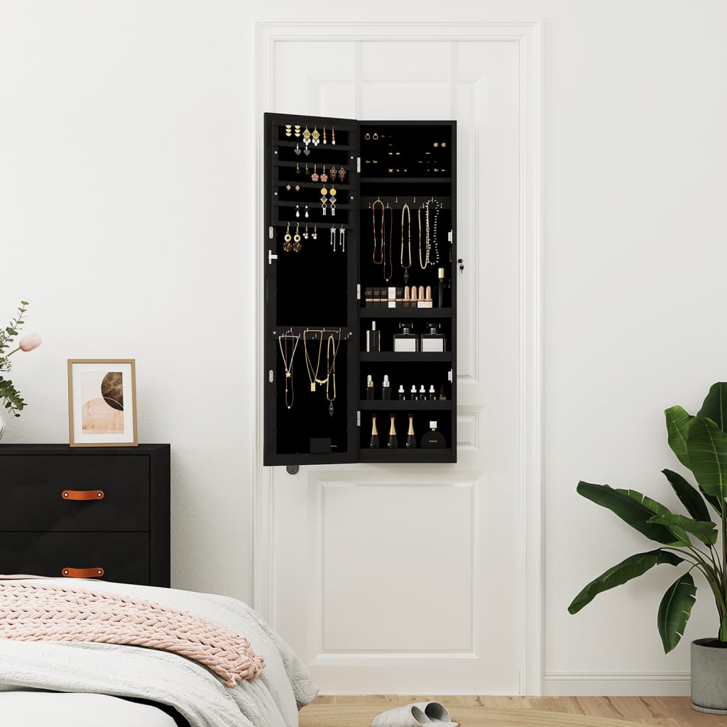 Armoire de bijoux vidaxl avec miroir et mur à LED - noir morte