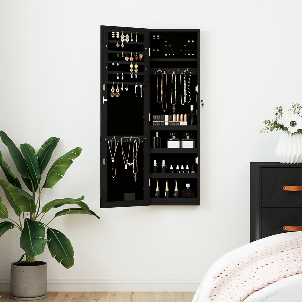 Armoire de bijoux vidaxl avec miroir et mur à LED - noir morte