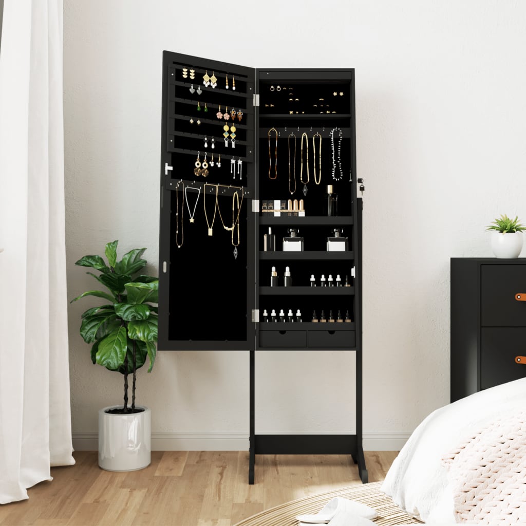 Armoire de bijoux vidaxl avec miroir et éclairage LED noir autonome