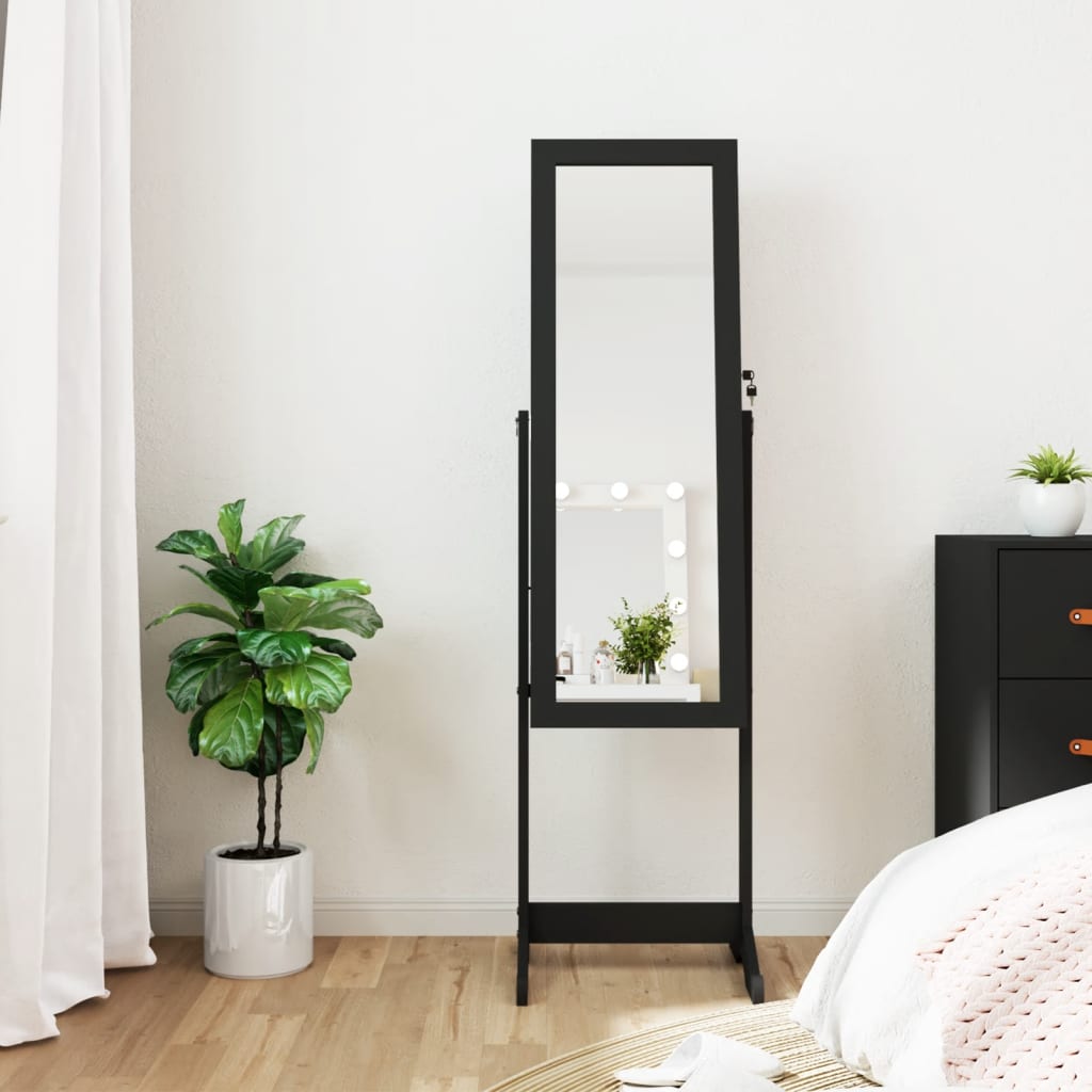 Armoire de bijoux vidaxl avec miroir et éclairage LED noir autonome