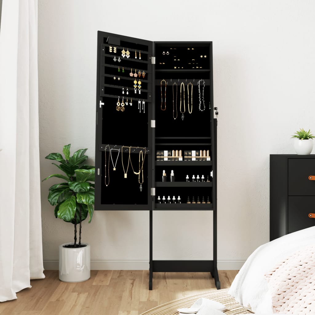 Armoire de bijoux vidaxl avec miroir et éclairage LED noir autonome