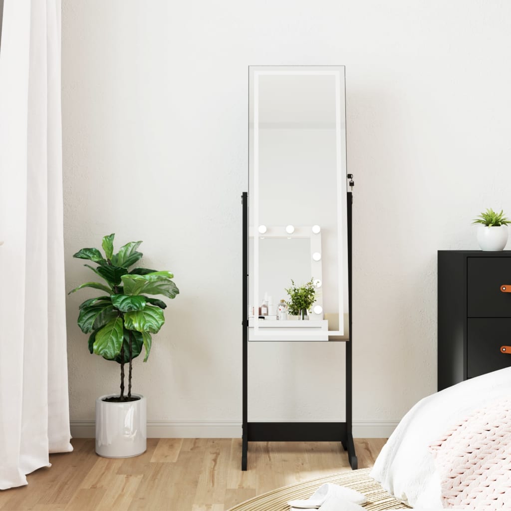 Armoire de bijoux vidaxl avec miroir et éclairage LED noir autonome