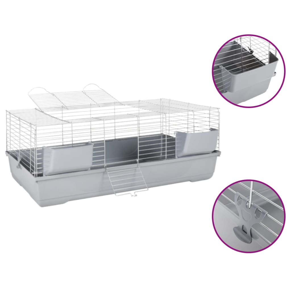 Vidaxl Animal Loft Small Animals 118x59x46 cm Gray en métal polypropène