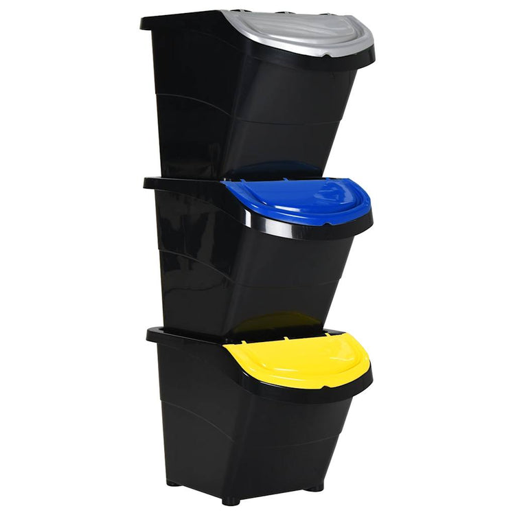 Bacs de déchets vidaxl avec couvercles empilables 3 st pp 78 l noir