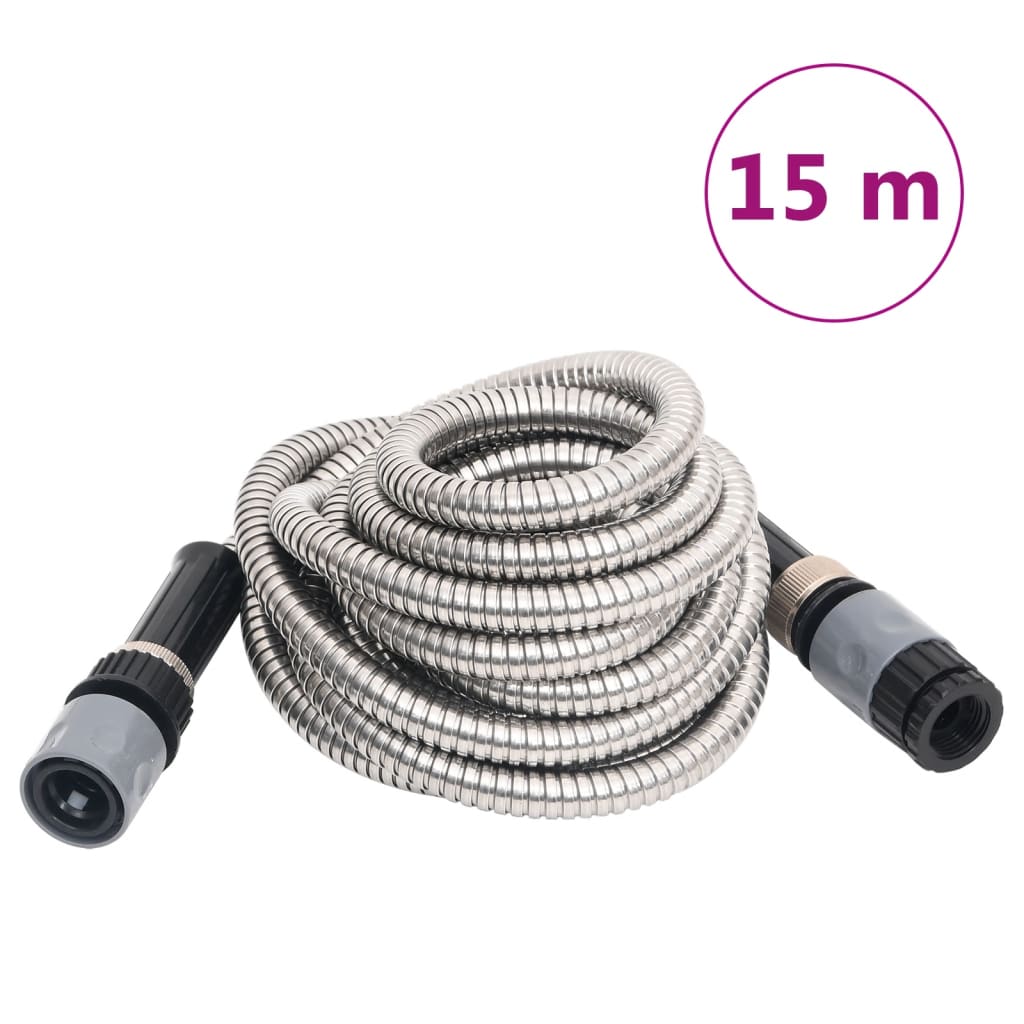 Vidaxl Garden Tapis avec tête de pulvérisation 0,6 '' 15 m Couleur en argent en acier inoxydable