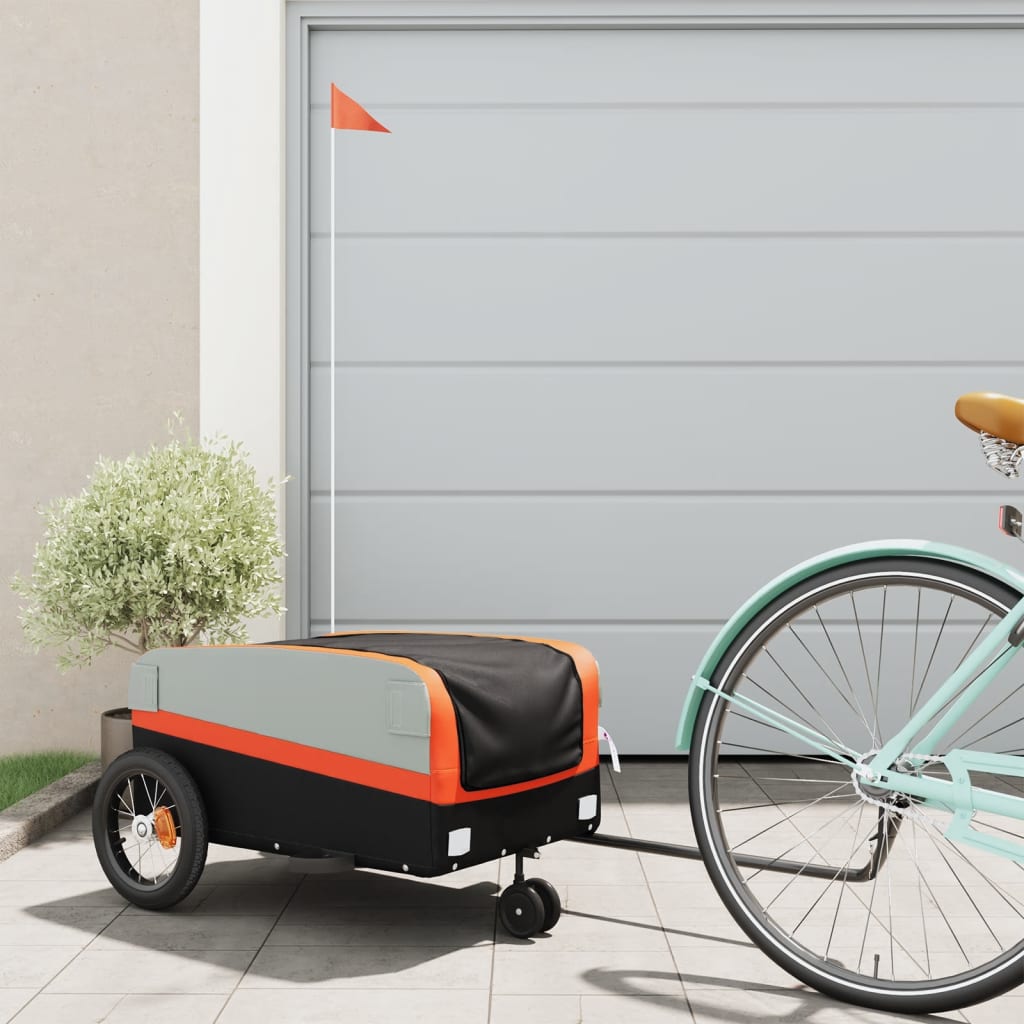 Vidaxl Bicycle Trailer 30 kg de fer noir et orange