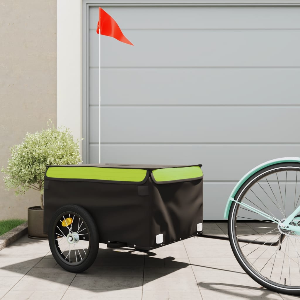Vidaxl Bicycle Trailer 45 kg de fer noir et vert
