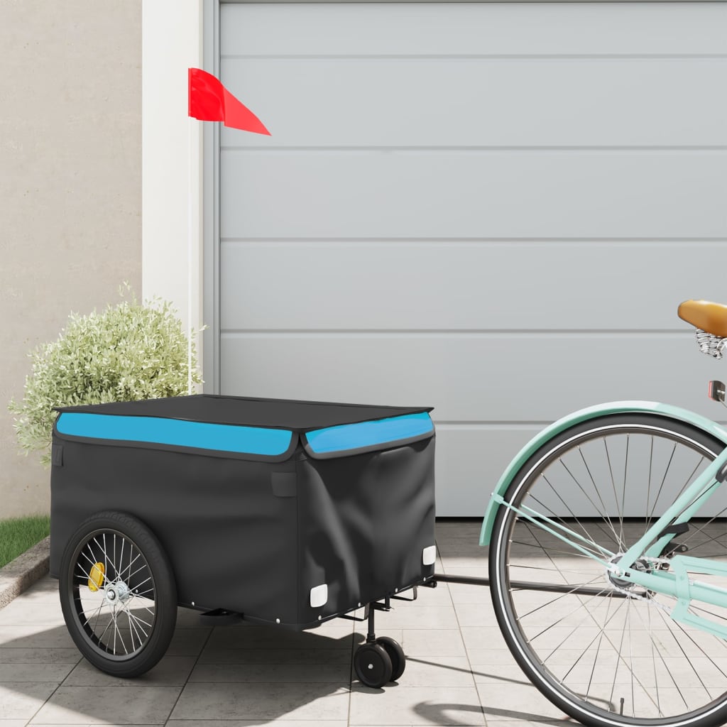 Vidaxl Bicycle Trailer 30 kg de fer noir et bleu