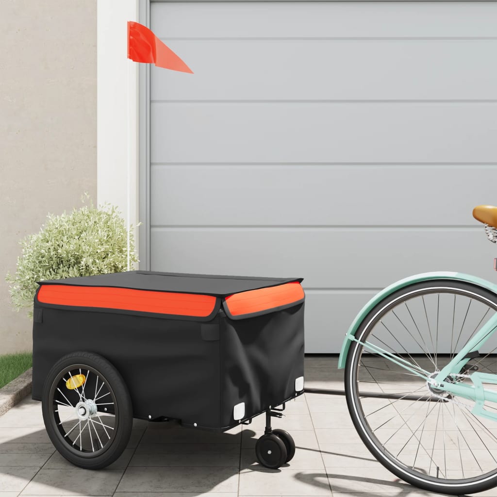 Vidaxl Bicycle Trailer 45 kg de fer noir et orange