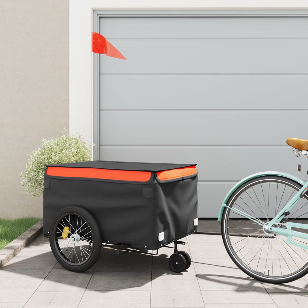 Vidaxl Bicycle Trailer 45 kg de fer noir et orange