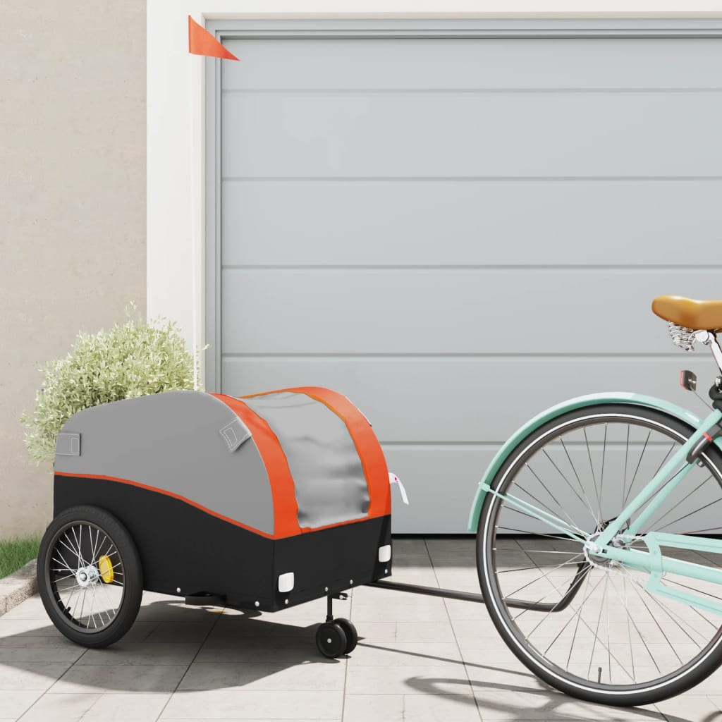 Vidaxl Bicycle Trailer 45 kg de fer noir et orange