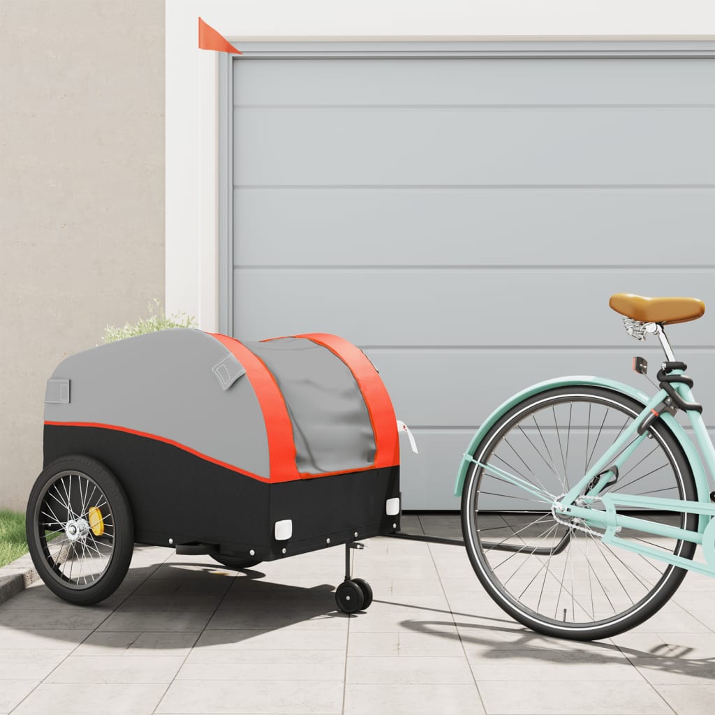Vidaxl Bicycle Trailer 45 kg de fer noir et orange
