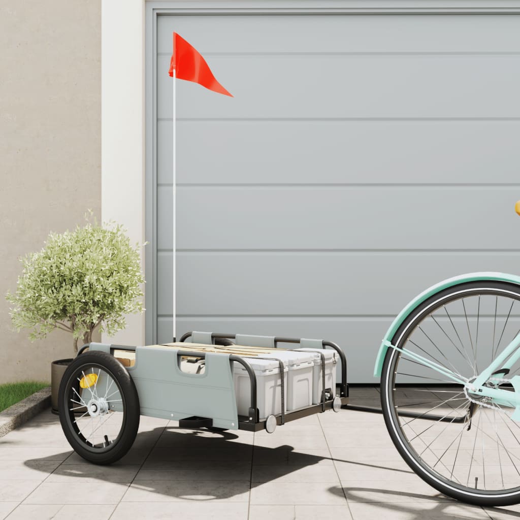 Vidaxl remorque vélo tissu oxford et gris fer