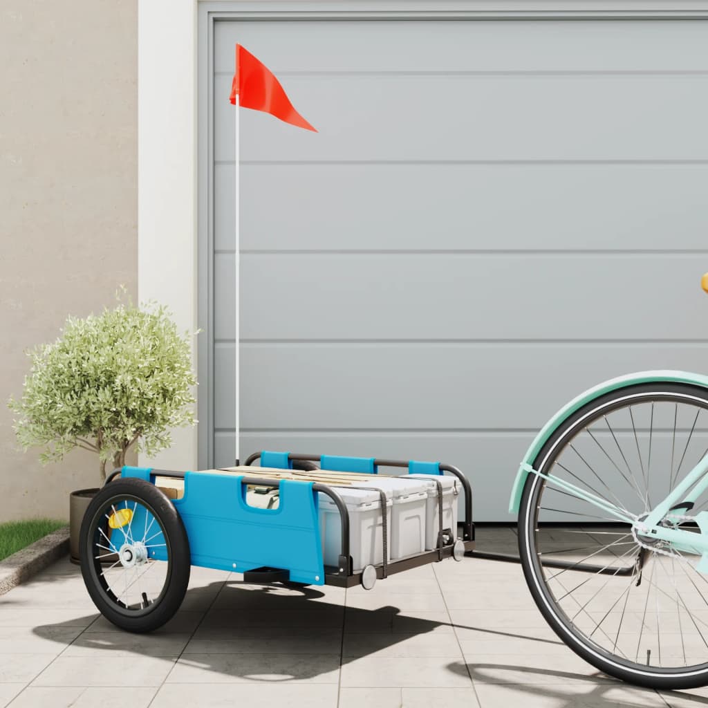Vidaxl remorque vélo tissu oxford et fer bleu