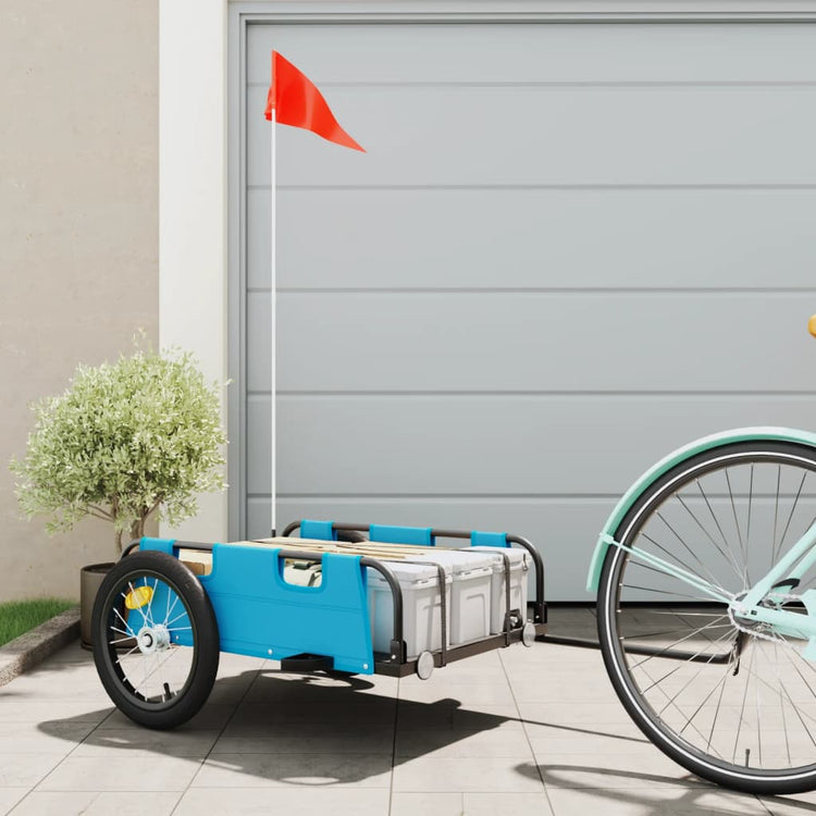 Vidaxl remorque vélo tissu oxford et fer bleu
