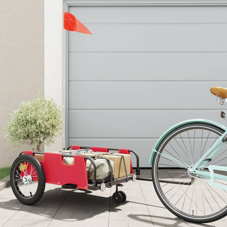 Vidaxl Bicycle Trailer tissu oxford et rouge en fer