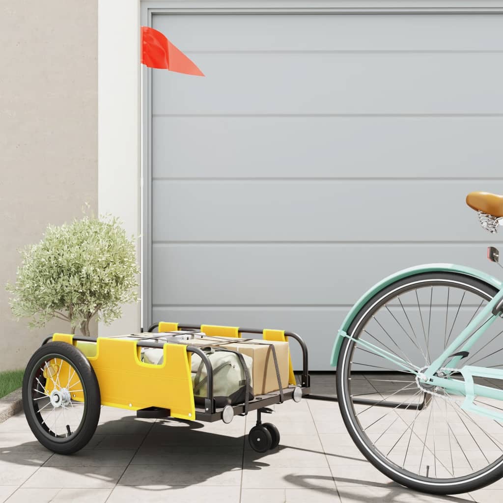Vidaxl Bicycle Trailer tissu oxford et jaune de fer