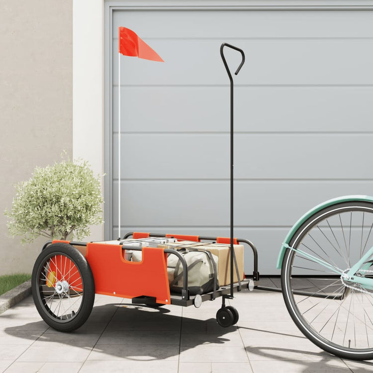 Vidaxl Bicycle Trailer tissu oxford et orange de fer et noir