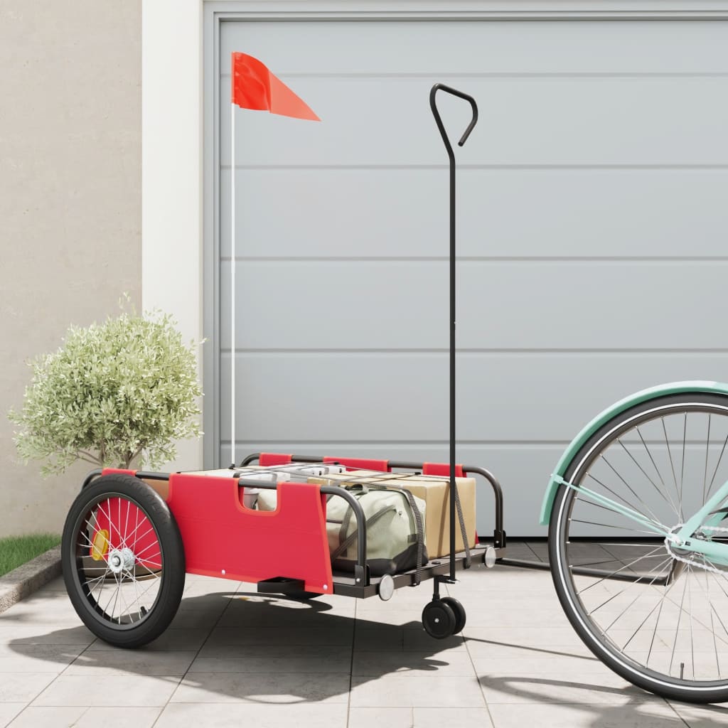 Vidaxl Bicycle Trailer tissu oxford et rouge en fer et noir