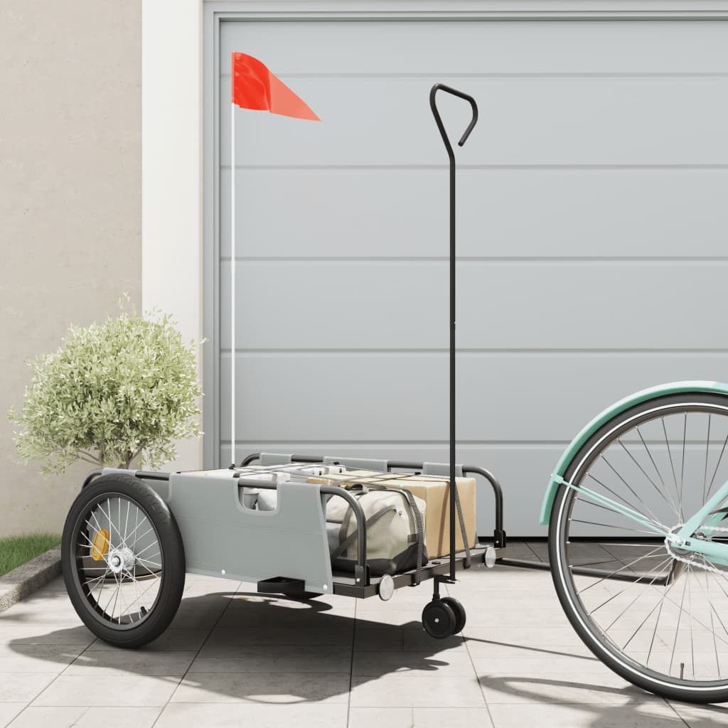 Vidaxl remorque vélo tissu oxford et fer gris et noir