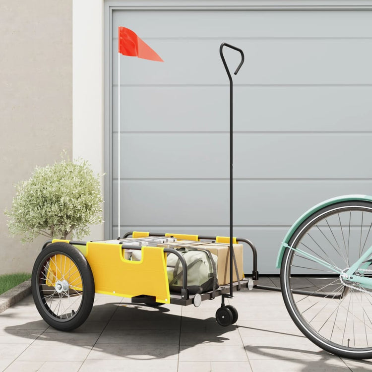 Vidaxl Bicycle Trailer tissu oxford et jaune en fer et noir
