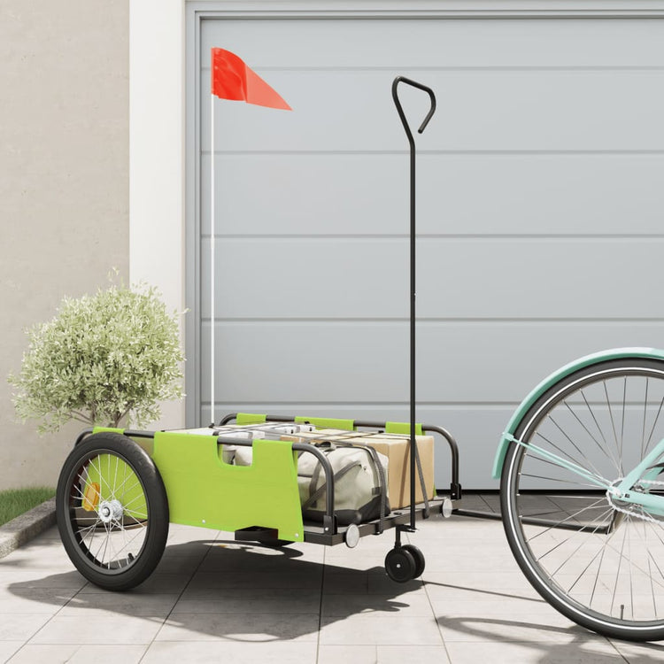 Vidaxl Bicycle Trailer tissu oxford et vert fer et noir