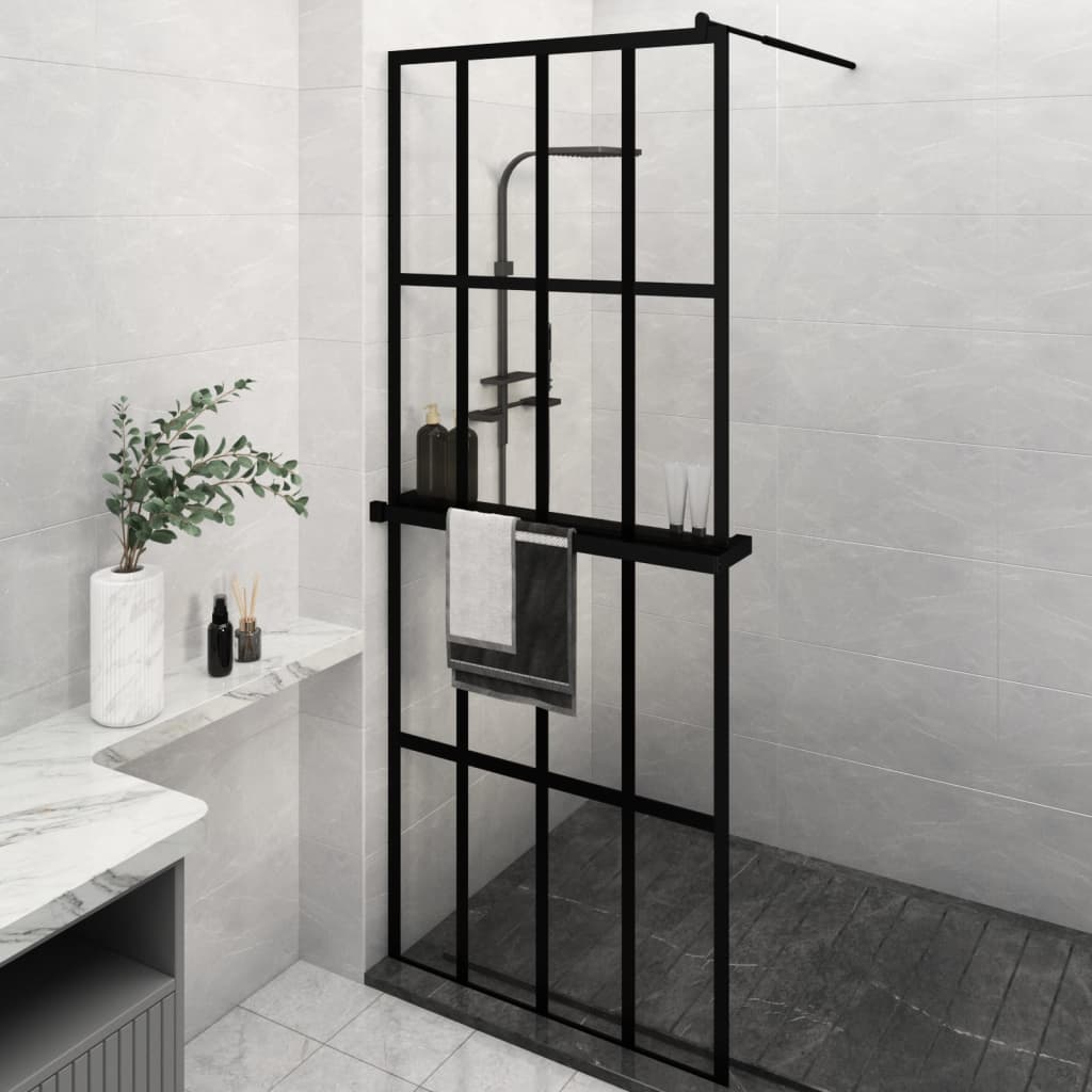 Vidaxl Walk-In Walk Walk With avec étagère 80x195 cm ESG-GLAS Aluminium noir