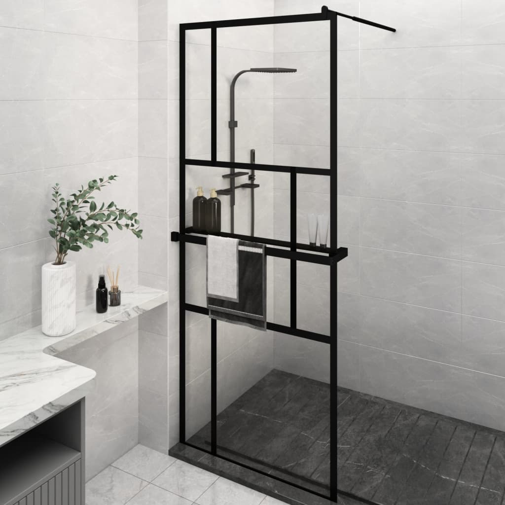 Vidaxl Walk-In Walk Walk With avec étagère 80x195 cm ESG-GLAS Aluminium noir