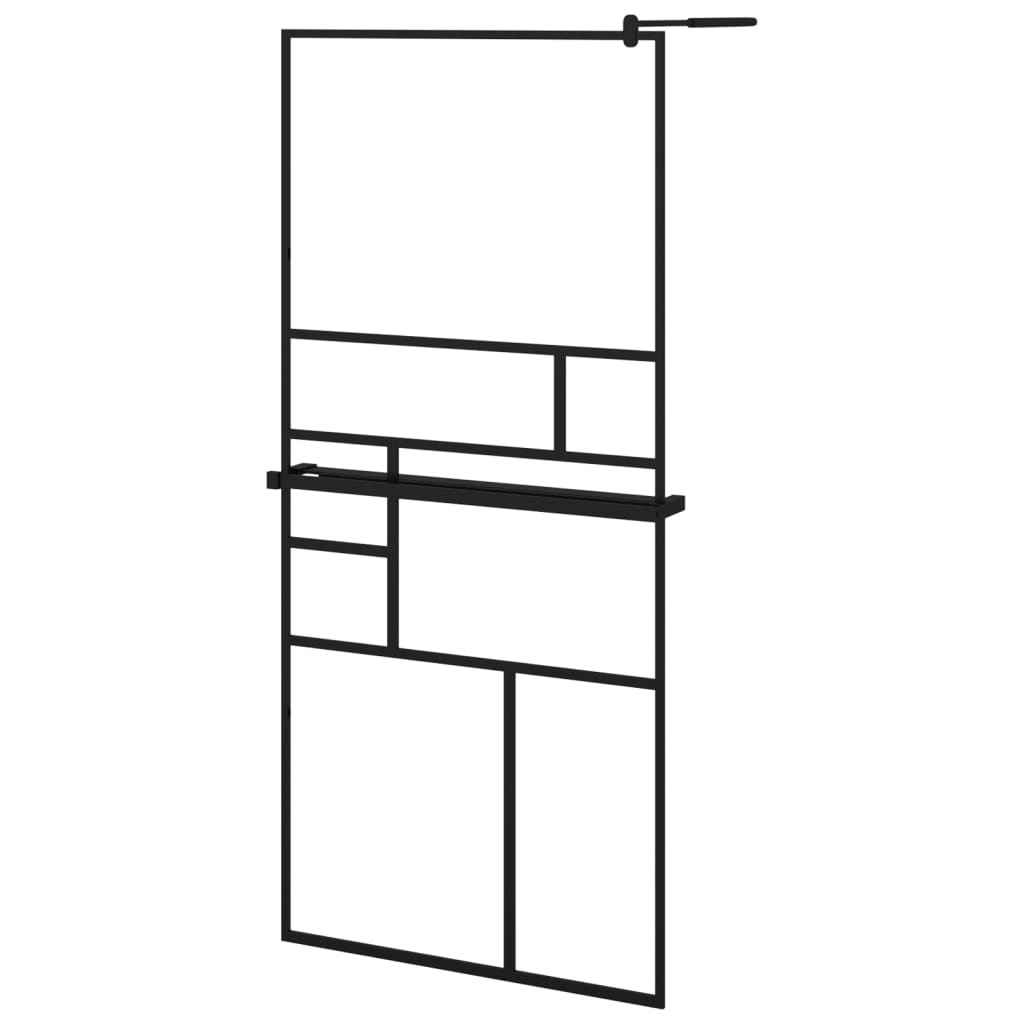 Vidaxl Walk-In Walk Walk With avec étagère 90x195 cm ESG-GLAS Aluminium noir