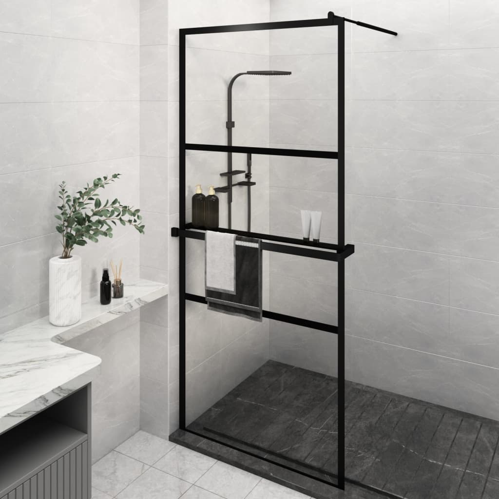 Vidaxl Walk-In Walking Walk avec étagère 100x195 cm ESG-glas aluminium noir