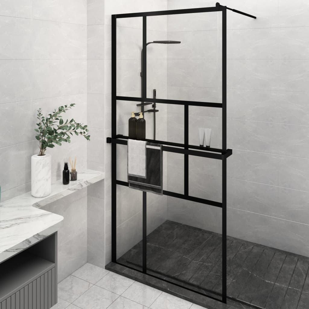 Vidaxl Walk-In Walk Walk With avec étagère 115x195 cm ESG-GLAS Aluminium noir