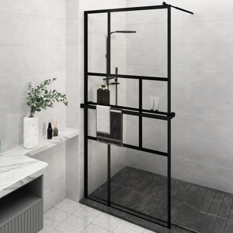 Vidaxl Walk-In Walk Walk With avec étagère 115x195 cm ESG-GLAS Aluminium noir