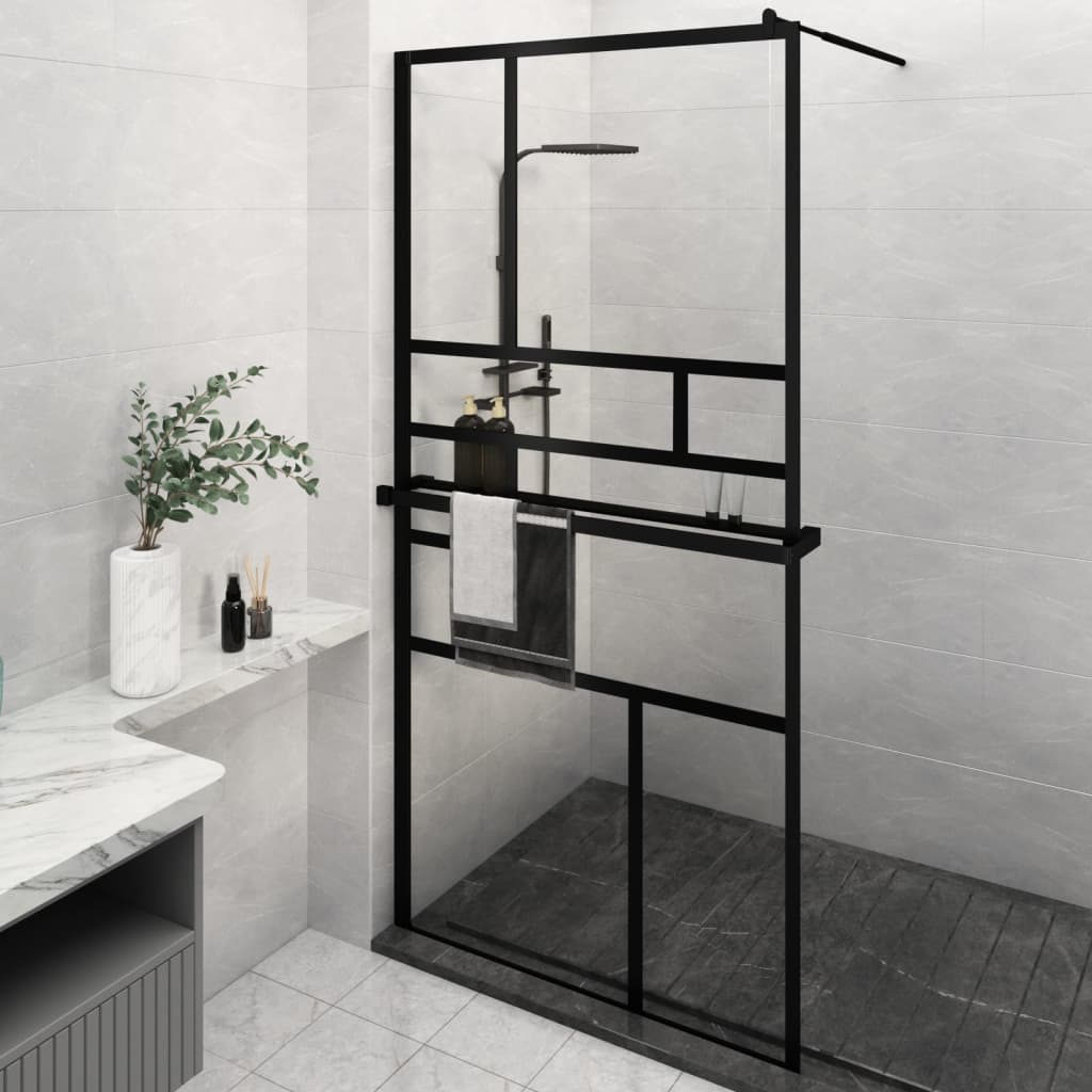 Vidaxl Walk-In Walk Walk With avec étagère 115x195 cm ESG-GLAS Aluminium noir